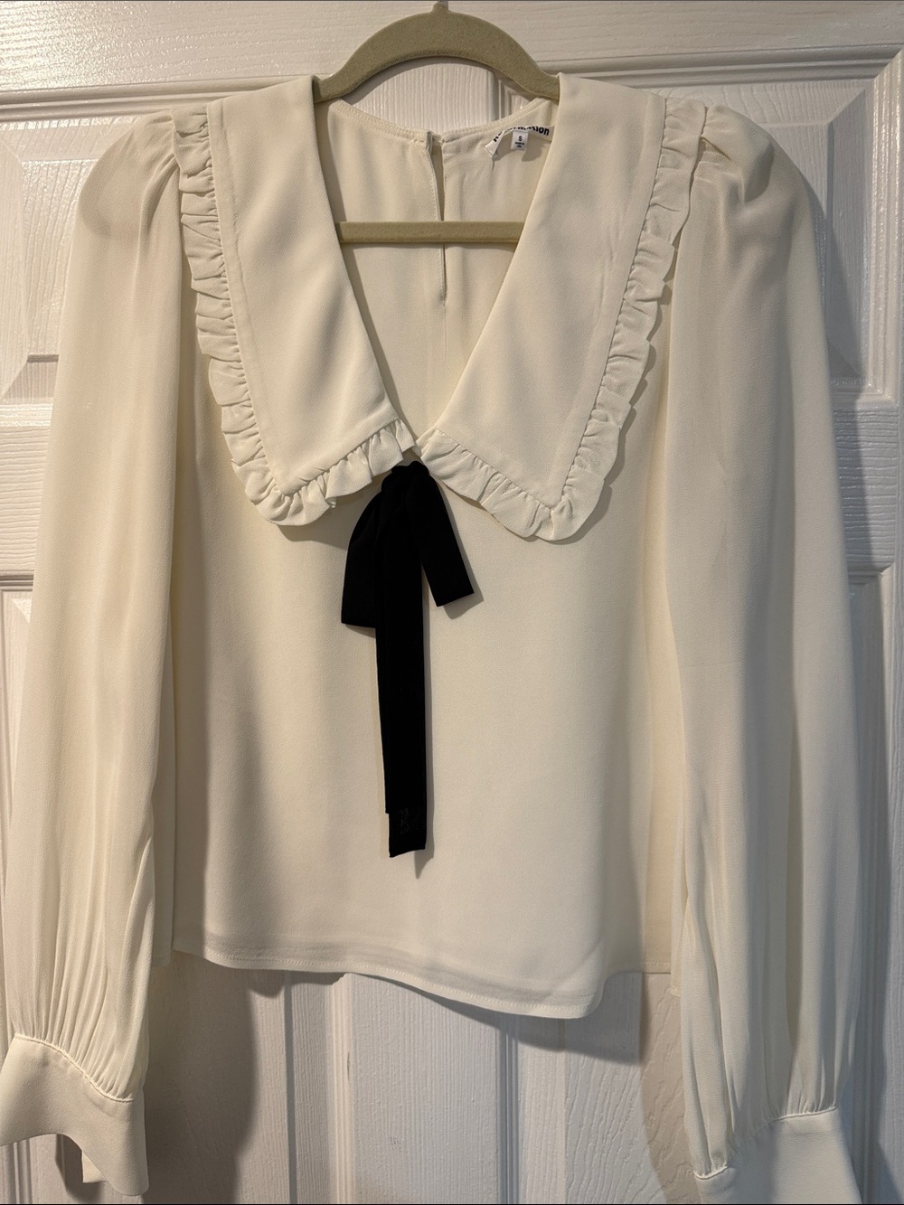 Reformation Cream Blouse with Black Neck Tie